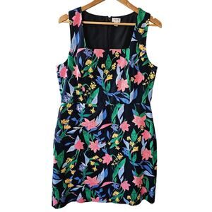 J. Crew Tropical Print Sheath Dress, Size 14 Cotton Sleeveless Square Neck